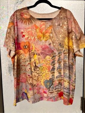 Boho Sunrise Graphic Tee - Multicolor Short Sleeve Top